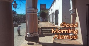 Old man on his morning walk around the Plaza and back home headed south on Calle Juarez. The two story Palacio is in the distance. Alamos, Sonora, mexico. Photo by Anders Tomlinson.