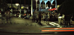gatherings acroos the plaza at night, alamos, sonora, mexico. photo by anders tomlinson.